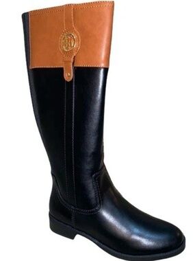 Tommy Hilfiger Black Over-the-Knee Boots with Tan Cuff sz